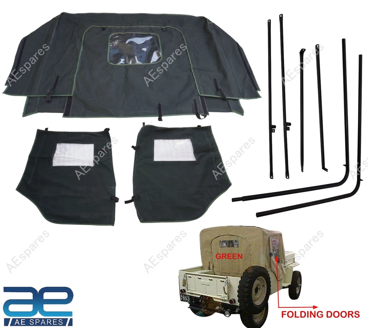 Canvas Half Cabin Soft Top with Frame for Willys Jeep CJ2A CJ3A (1945–1964)