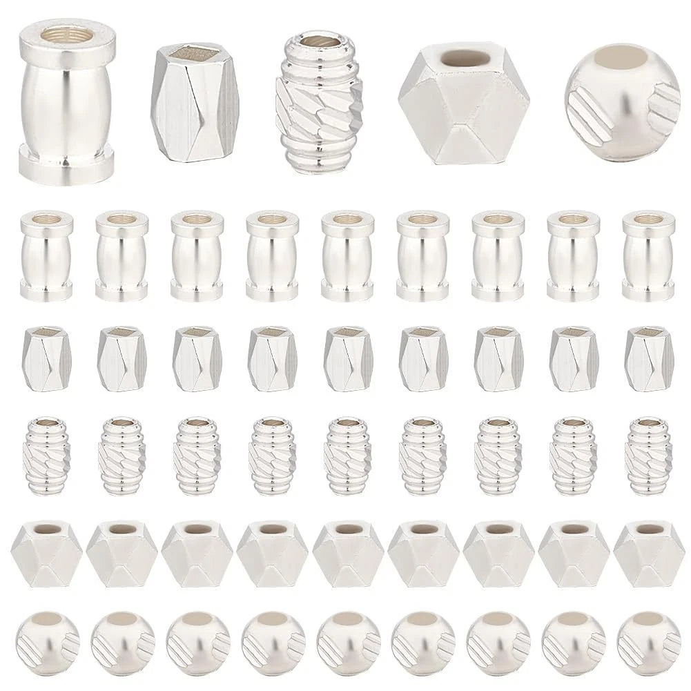 50pcs 5 Styles 925 Sterling Silver Plated Spacer Beads 4-6mm