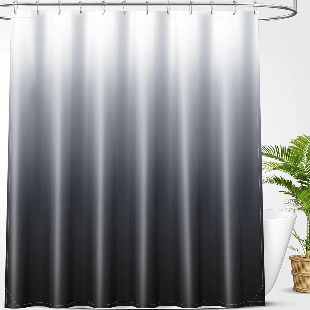 Luxury Shower Curtain Set for Bathroom (Black Grey Ombre)