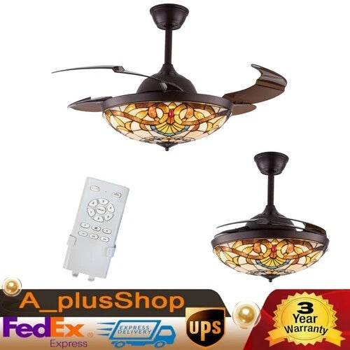 42 Inch Tiffany Style Ceiling Fan Light Chandelier with Remote