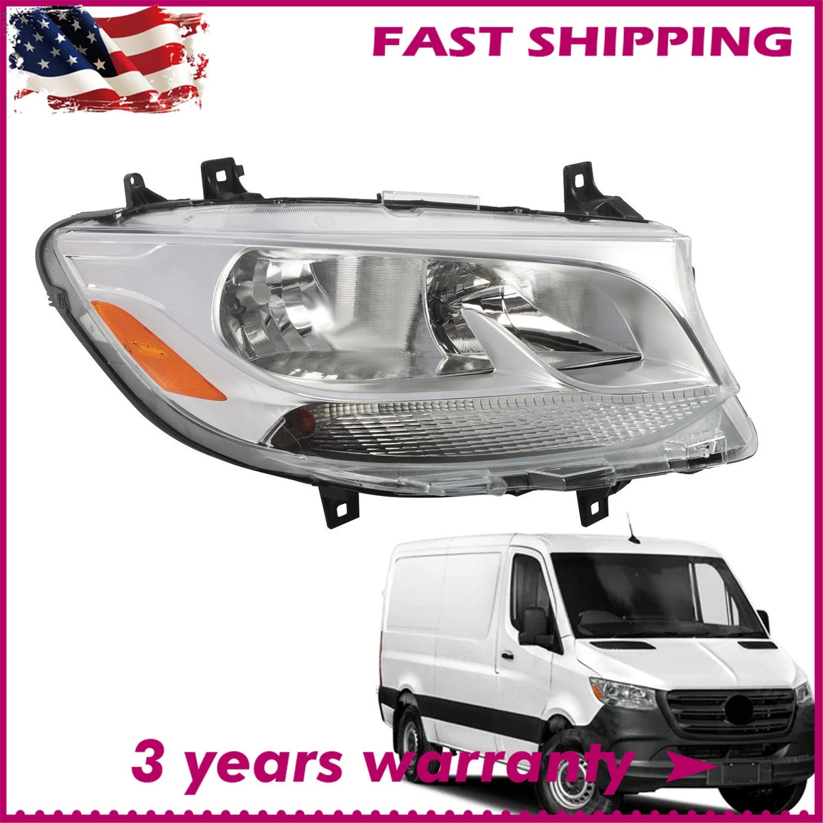 Right Side Headlight for Mercedes-Benz Sprinter 1500 (2019–2022) 9109060500, MB2503259