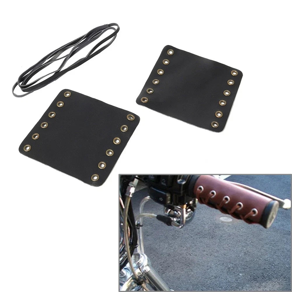 22mm Leather Hand Grips Covers for Universal Motorcycle (Retro Style)