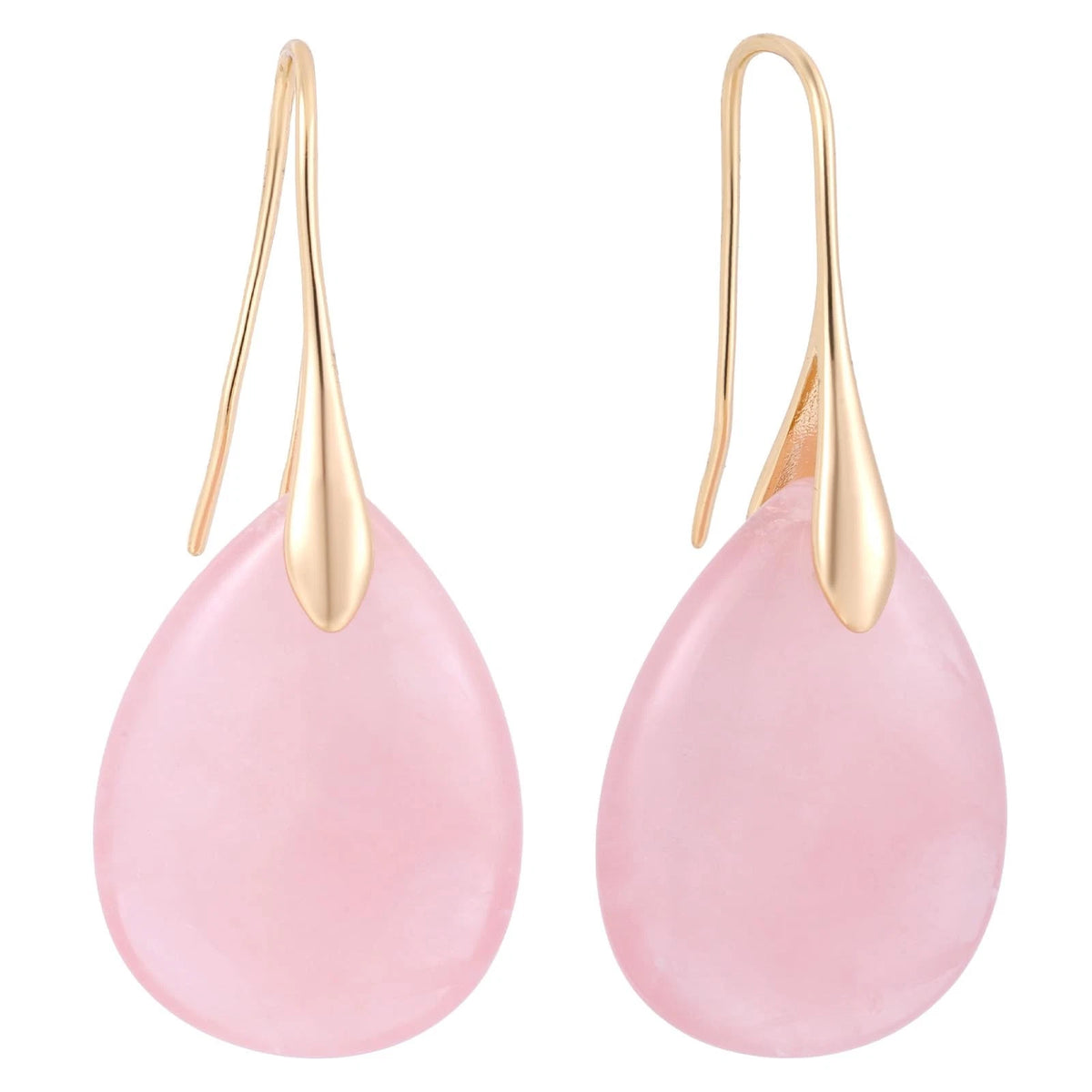 Set of 2 Agate Tear Beads Dangle Earrings - Pink & Gold