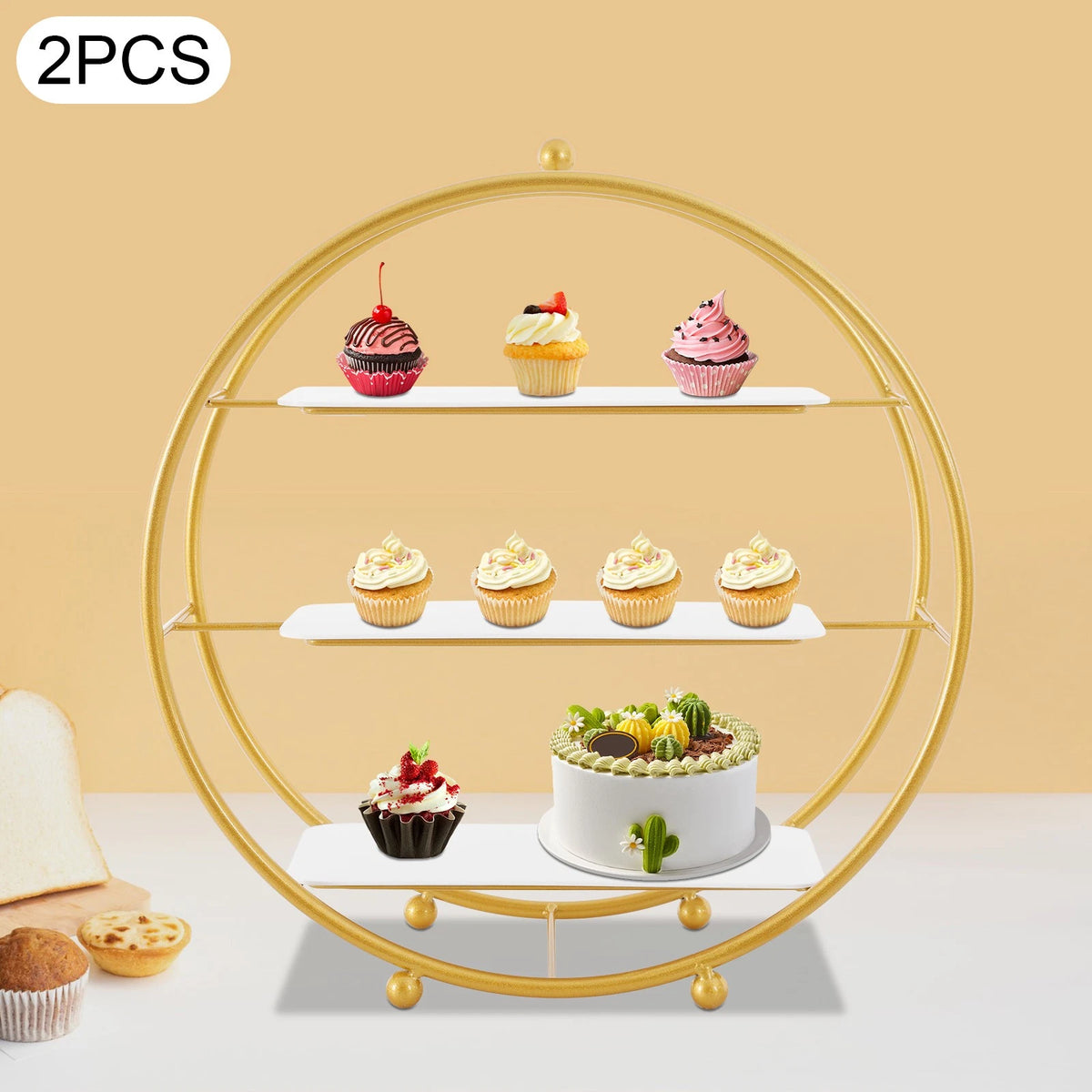 2X 3 Tier Gold Cupcake Stand for Dessert Display
