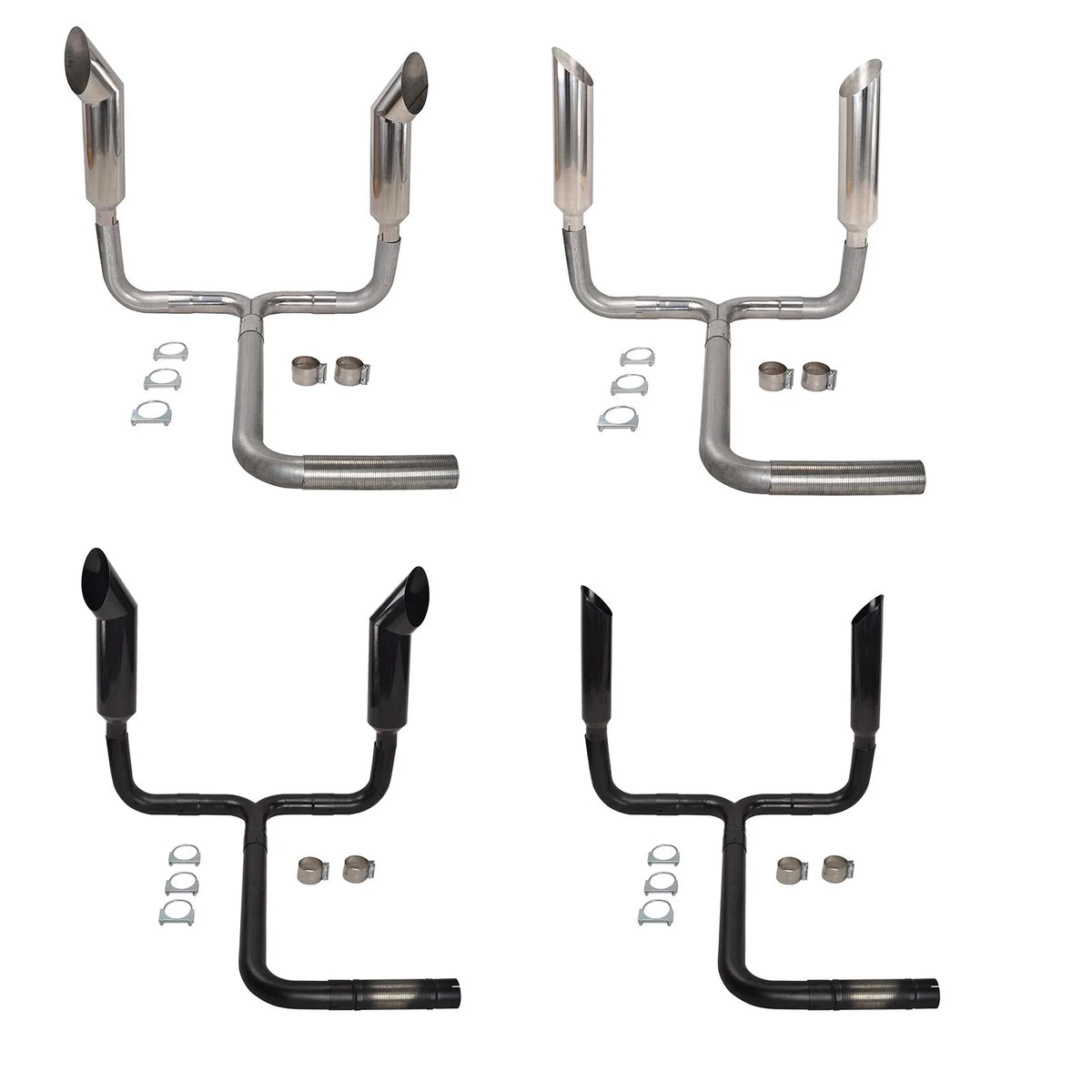 Dual Smoker Diesel Exhaust Stack T Pipe + 2X 4"/5" In 7"/8" Out Tips for