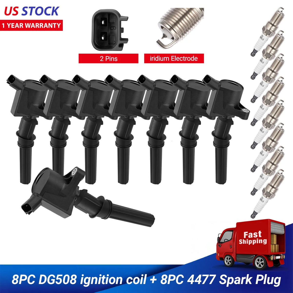 8X Ignition Coil Pack & Iridium Spark Plug for Ford F-150 (1997–2008) DG508