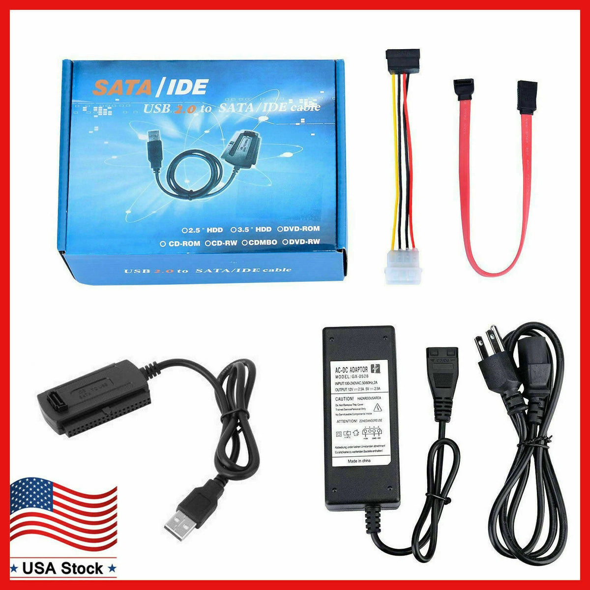 USB 2.0 to IDE SATA Hard Drive Converter Adapter Cable for 2.5'' 3.5'' HDD