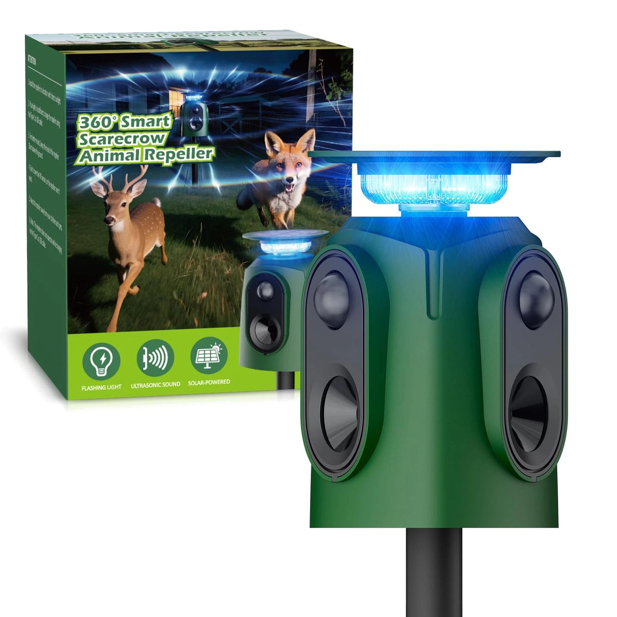 360° Solar Ultrasonic Animal Repeller for Outdoor Use