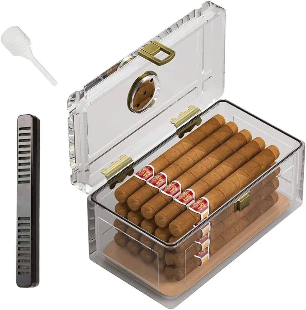 Acrylic Cigar Humidor with Humidifier & Hygrometer Desktop Case