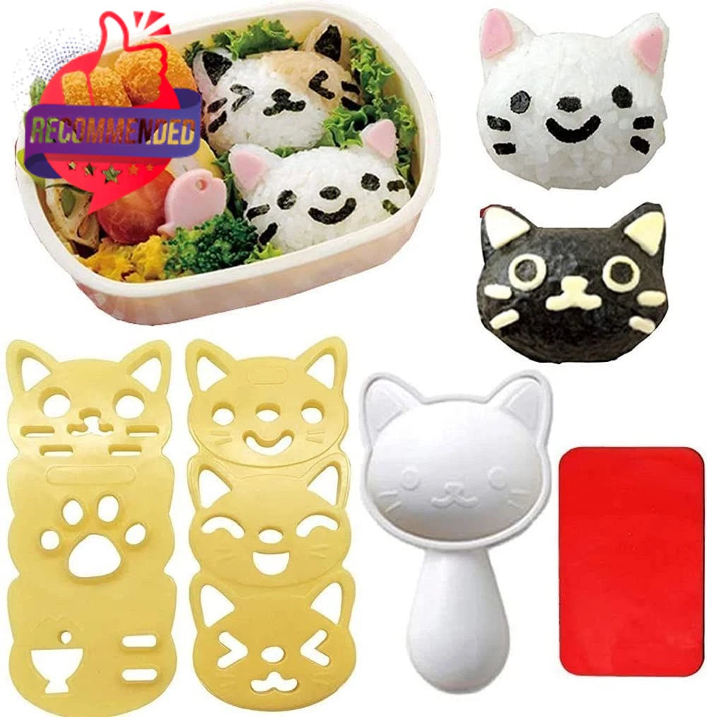 Set of 2 Small Rice Ball Molds - Cat Pattern Sushi Bento - Pink