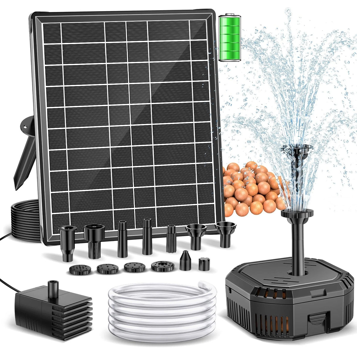 7W Solar Fountain Pump for Pond with 3600mAh Battery Backup