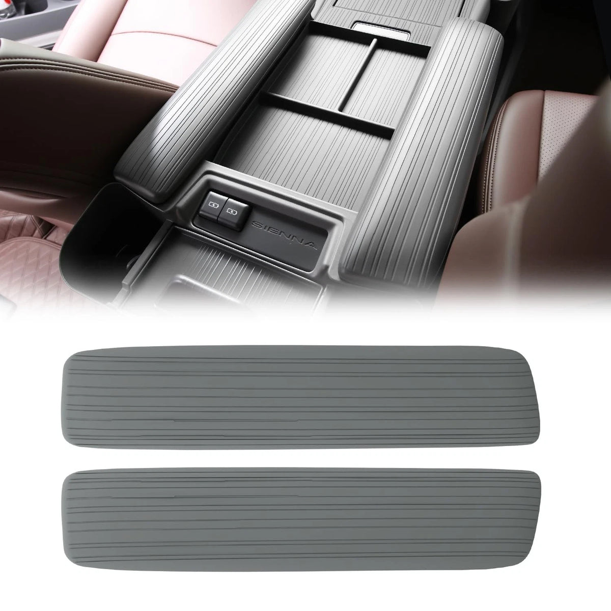 2X Center Console Armrest Covers for Toyota Sienna (2021–2026) Silicone Gray