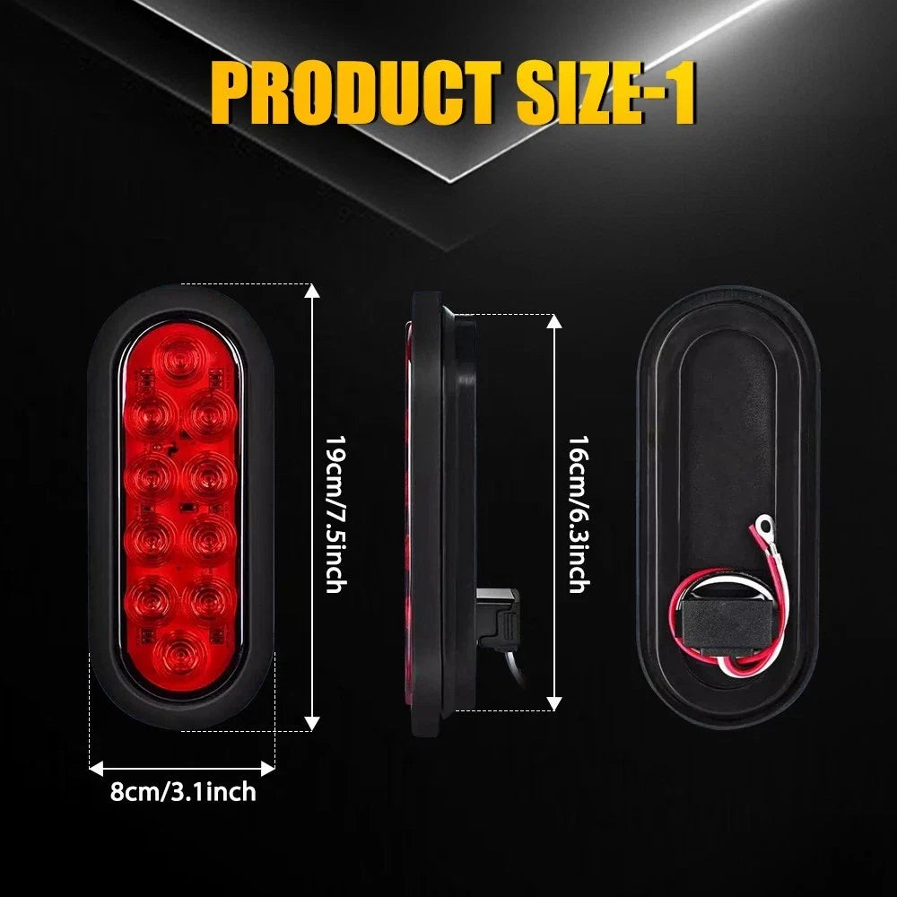 2Pcs 6 Inch Oval Red LED Brake Lights for Truck Trailer (USA)