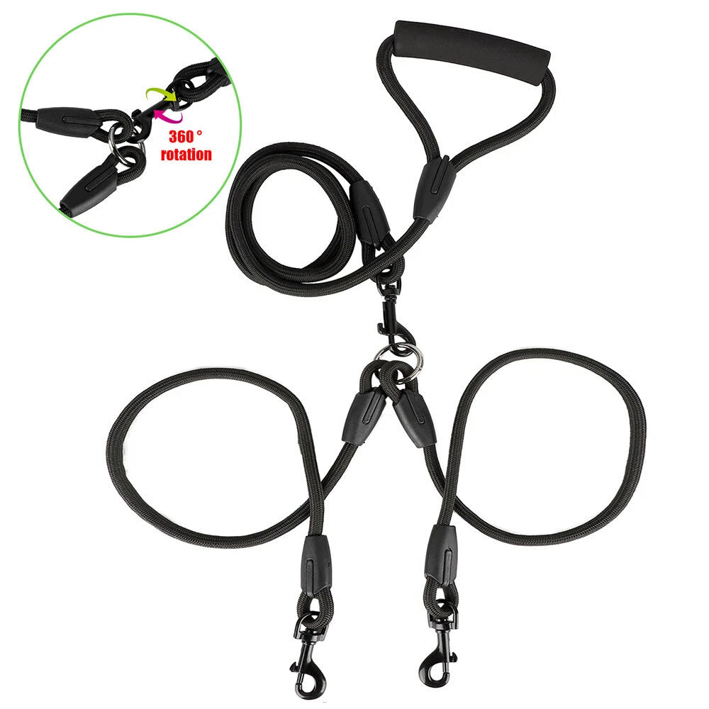 2X Dog Pet Coupler Dual Nylon Walking Leash No Tangle Lead