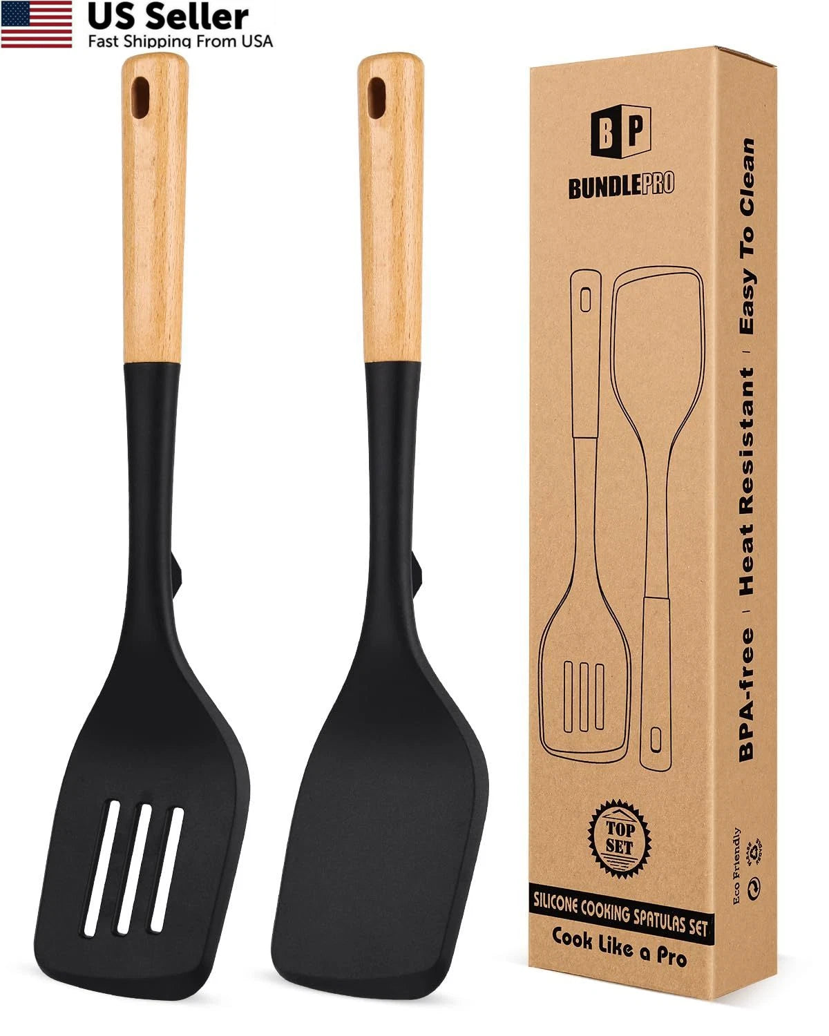 Pack of 2 Large Silicone Spatula for Kitchen Cooking (Heat Resistant)