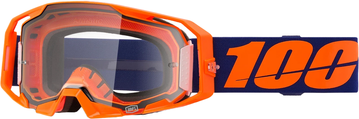 100 Percent Armatic Goggles for Offroad MX (Clear Lens, Neon Orange)