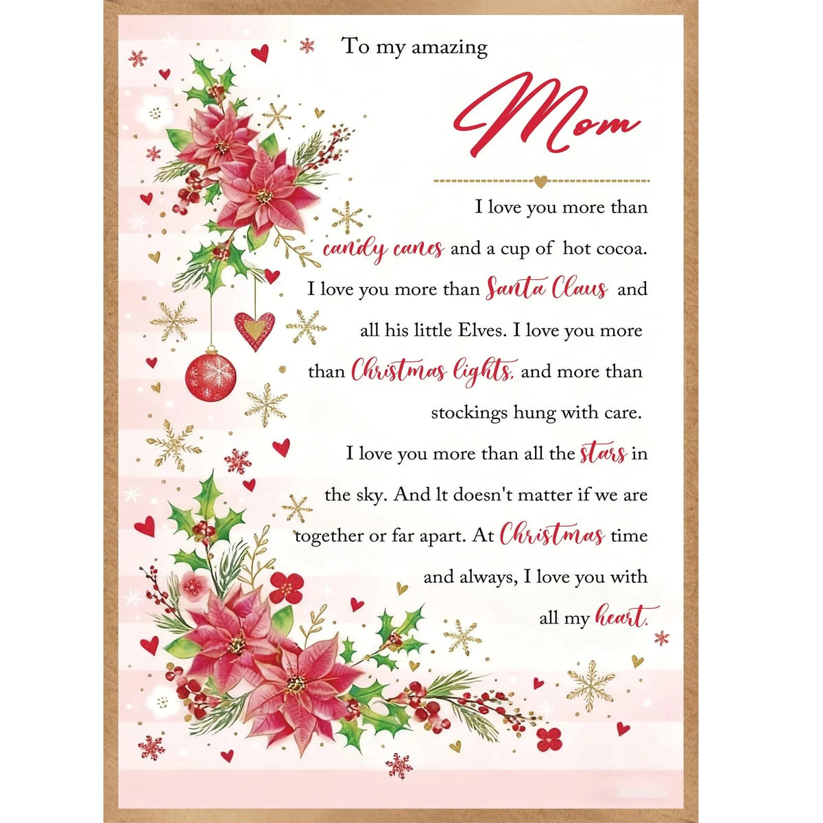Merry Christmas Card for Mom, 8 x 5.3 Inches