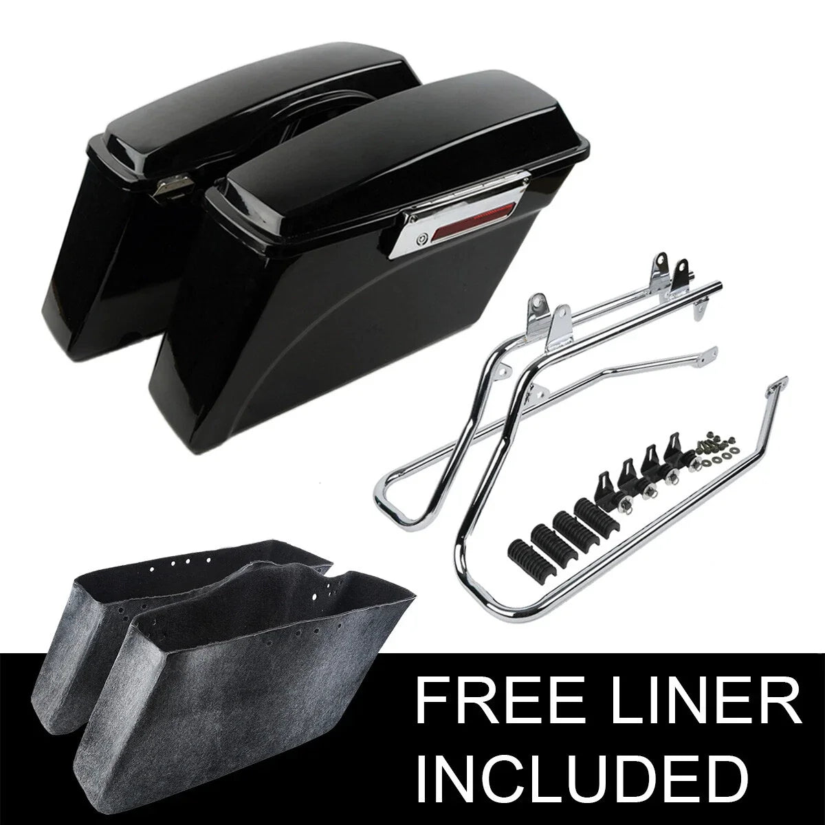 Saddle Bags & Chrome Conversion Brackets for Harley Softail