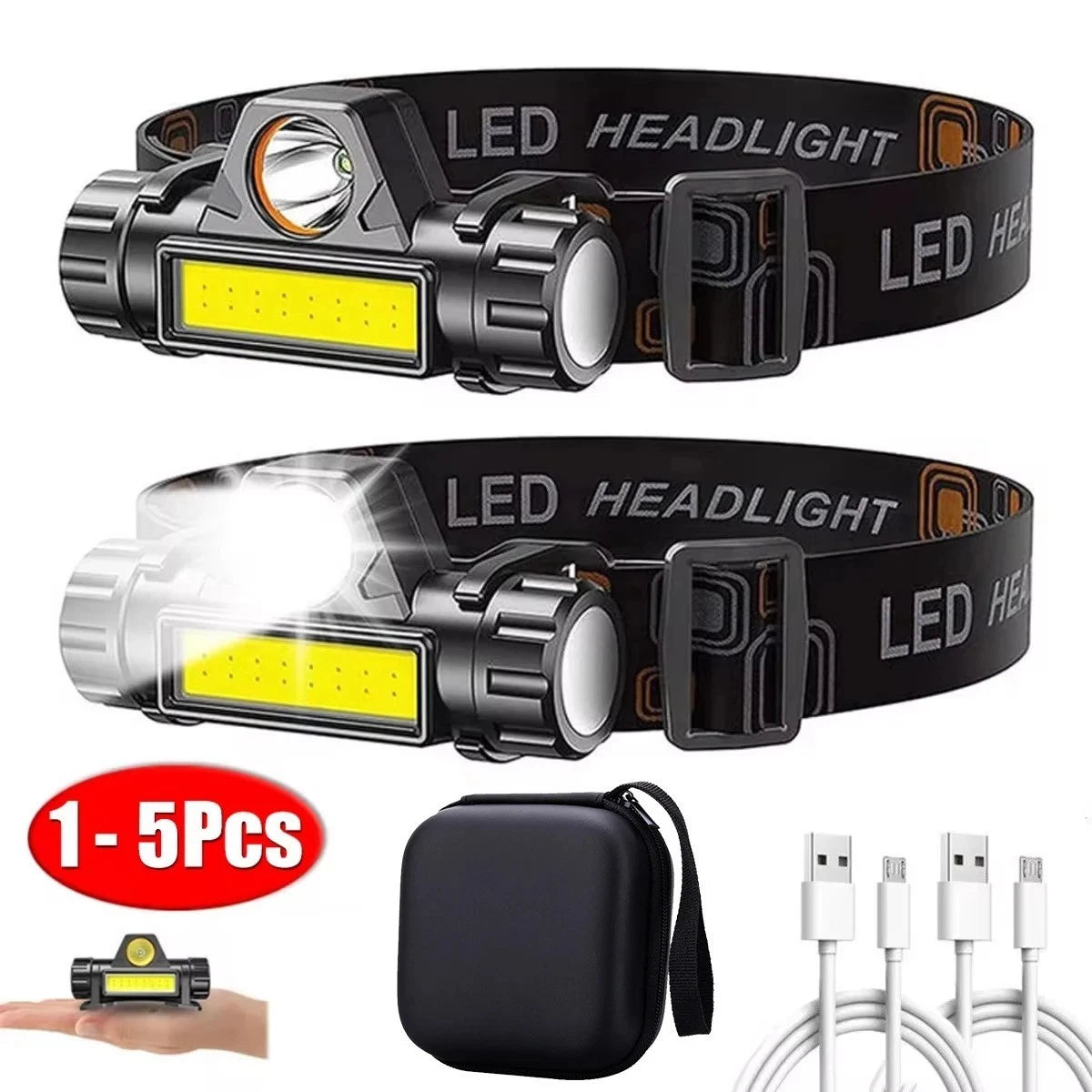 5 Pack Waterproof LED Headlamp for Universal Use