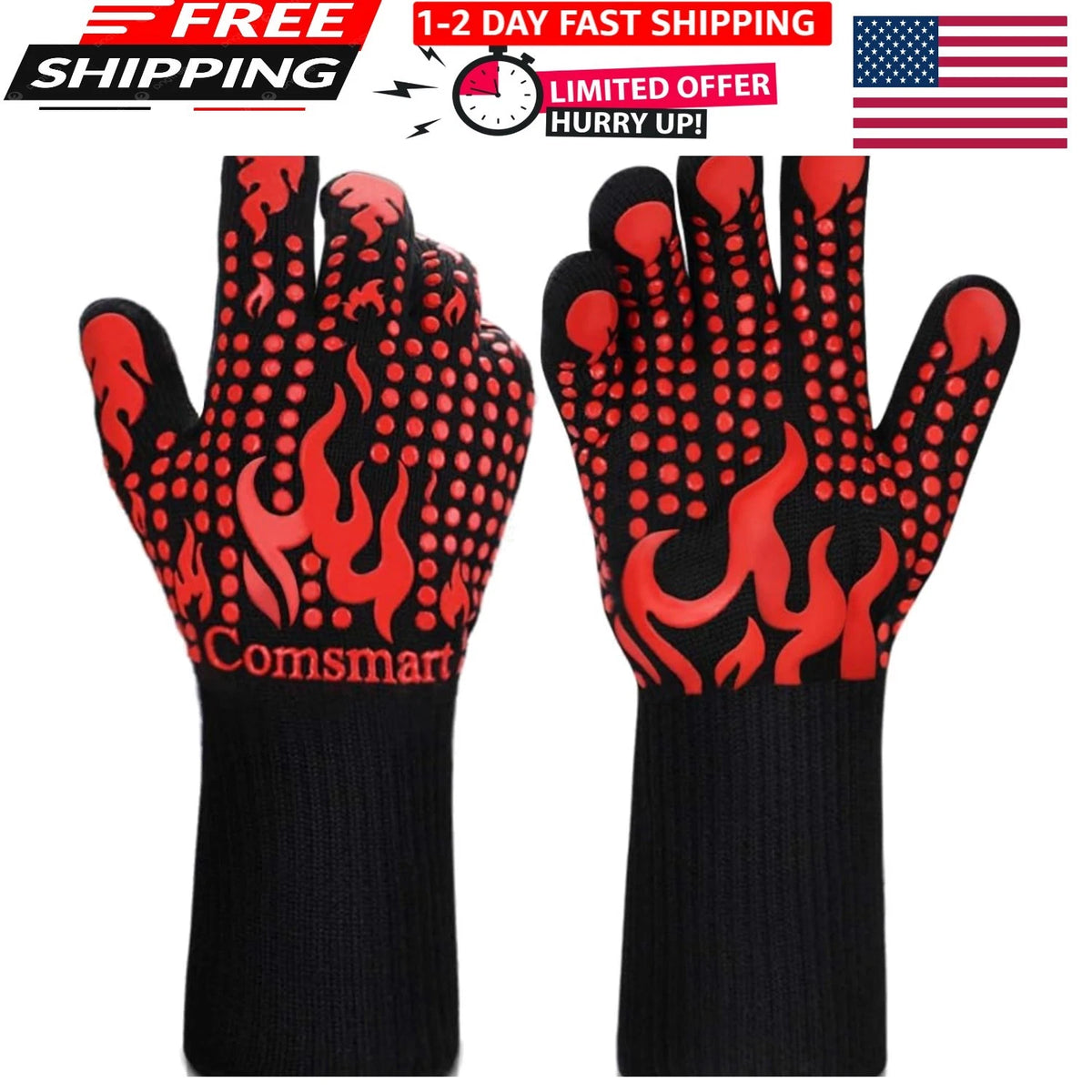 BBQ Gloves for Grilling (1472°F Heat Resistant Silicone)