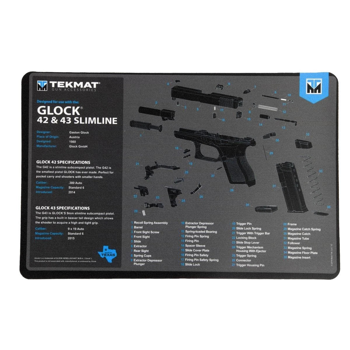 Glock 42/43 Tekmat Gun Cleaning Mat (One Size)