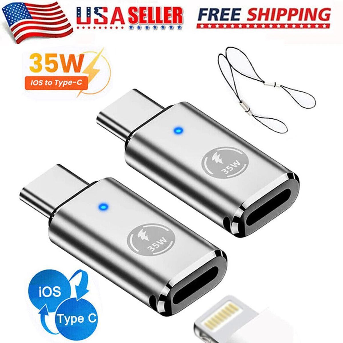 35W USB-C Male to iOS Female Adapter for iPhone 15 Pro Max 15 Plus