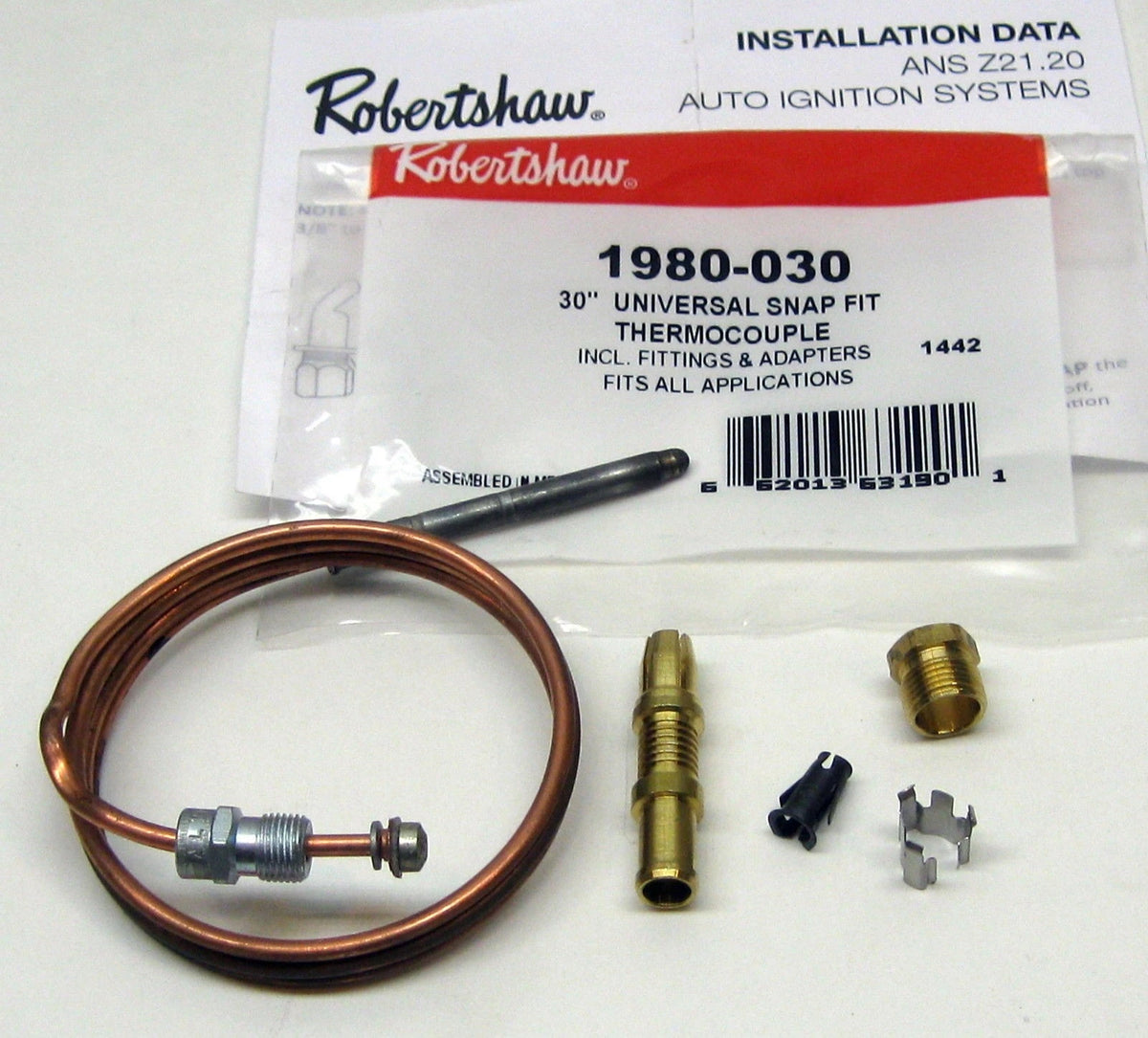 Robertshaw Thermocouple 30" Snap Fit Universal for Automotive (1980-030)