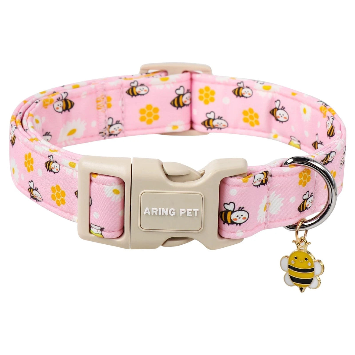Cute Pink Bee Daisy Floral Dog Collar for Pets (Spring Summer)