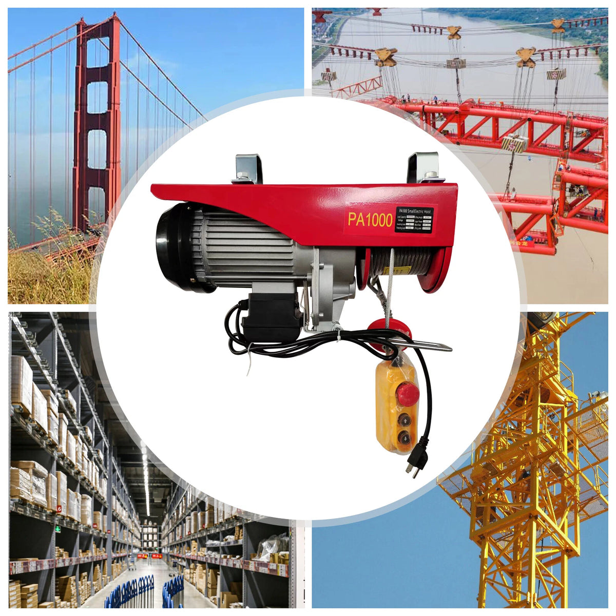 2200LBS Electric Hoist Winch Engine Crane with Wired Remote (110V)