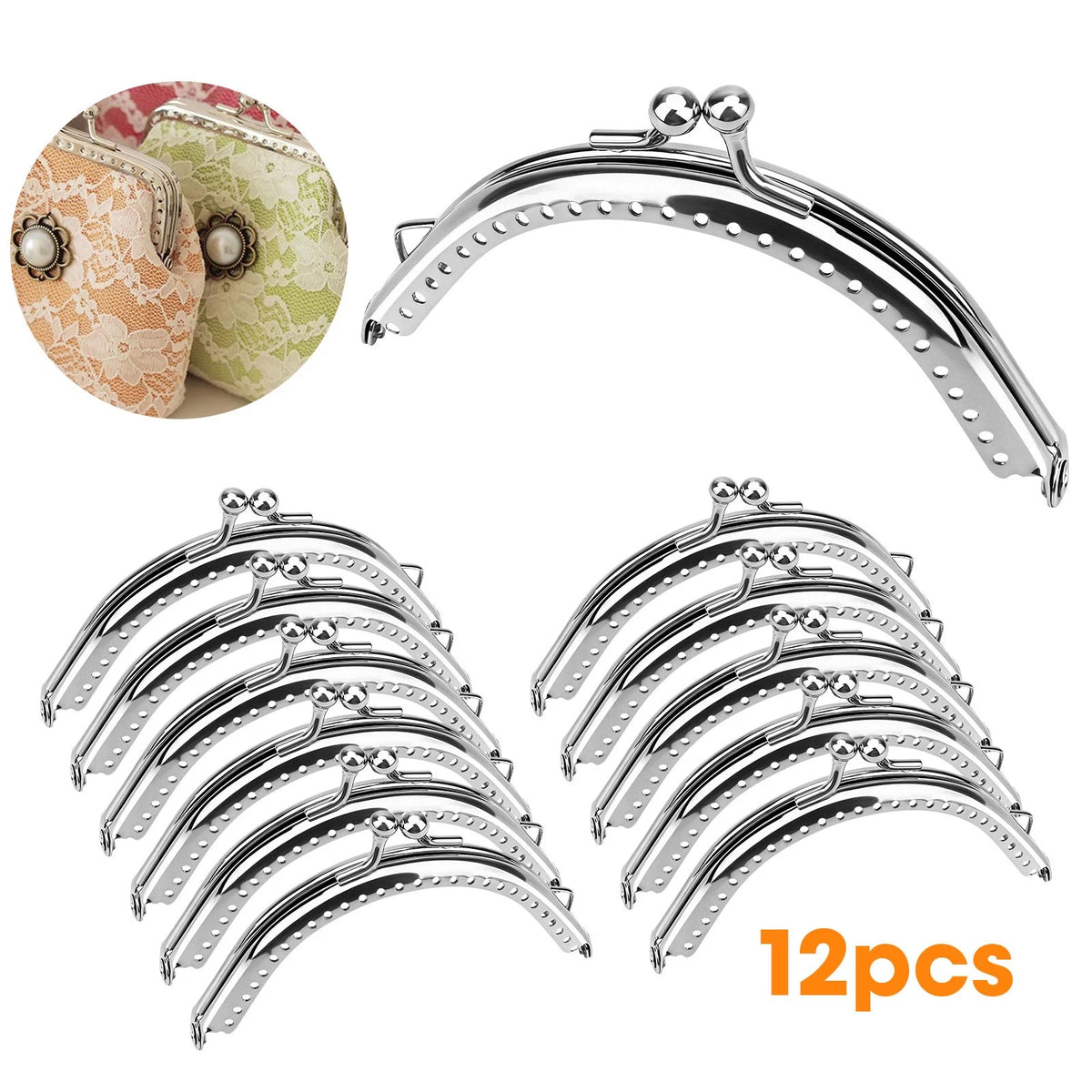 12PCS Vintage Metal Purse Frame 3.4" Kiss Lock Clasp for DIY Wallets Bags