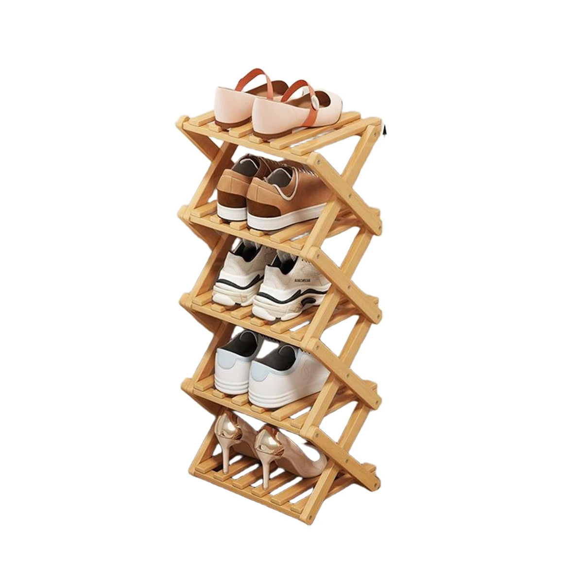 5-Tier Bamboo Shoe Rack Foldable Storage Organizer Heavy Duty Closet Stand