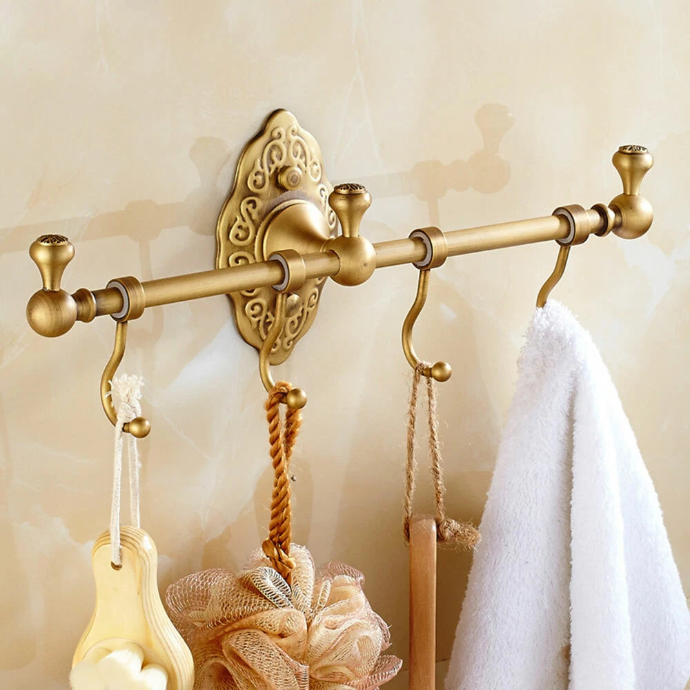 Towel Bar Rack for Bathroom Wall-Mounted Vintage Brass Shelf