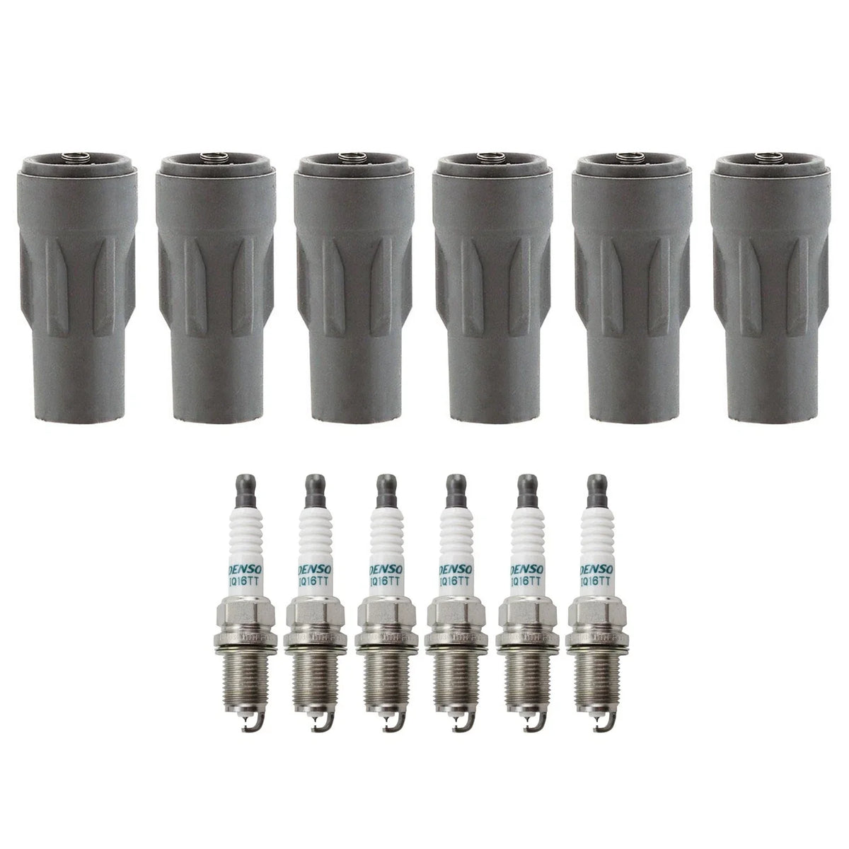 Set of 6 Denso Iridium TT Spark Plugs & Coil Boots for Dodge Nitro (2010–2011)