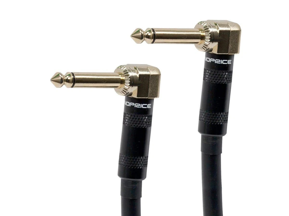 Guitar Pedal Cable 1/4 TS Right Angle Mono 16AWG 8 Inch Black Shielded