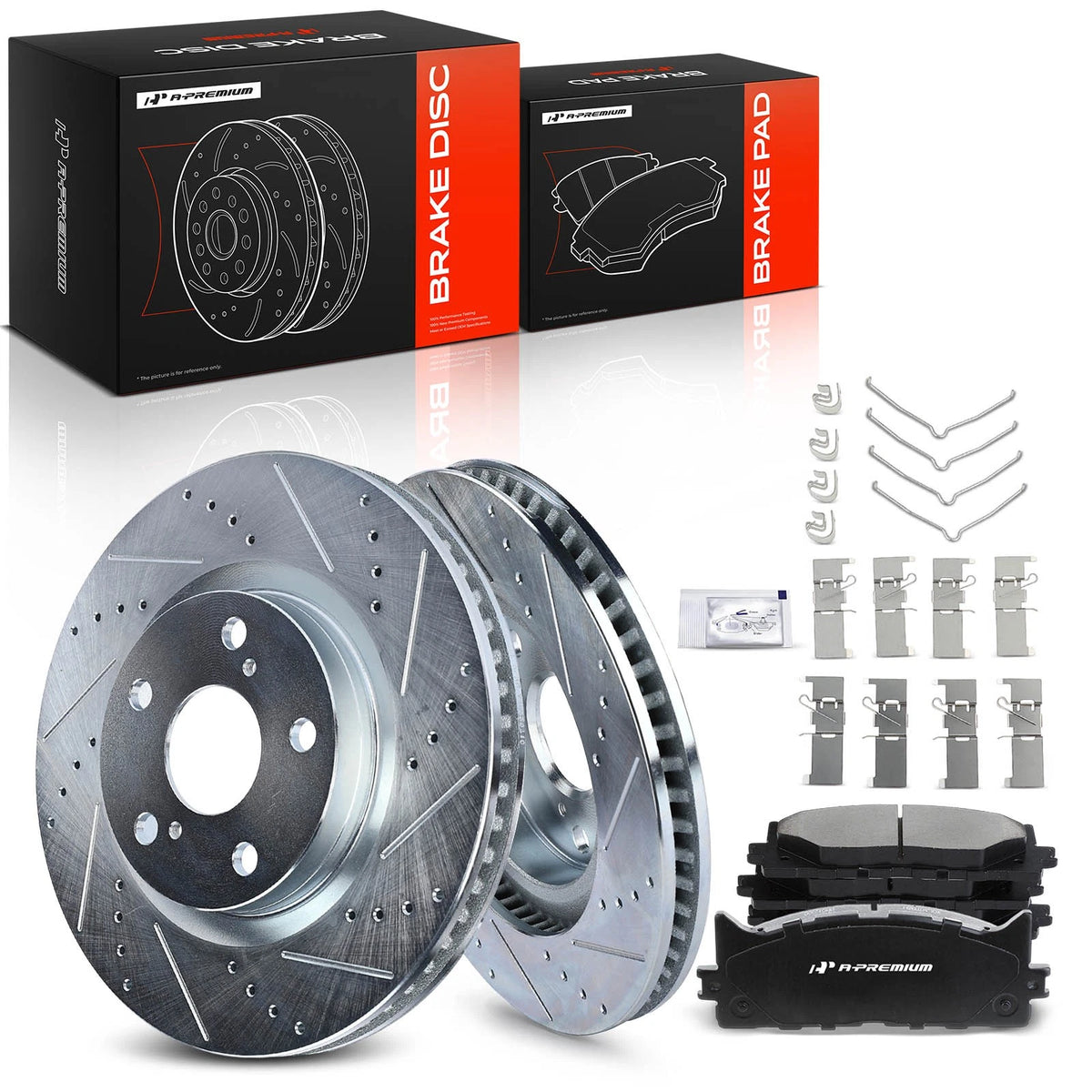 Set of 2 Front Drilled Brake Rotors & Ceramic Pads for Toyota Camry (2007–2017) 0446507010, 0446507020, 0446533450, 0446533470, 0446533471