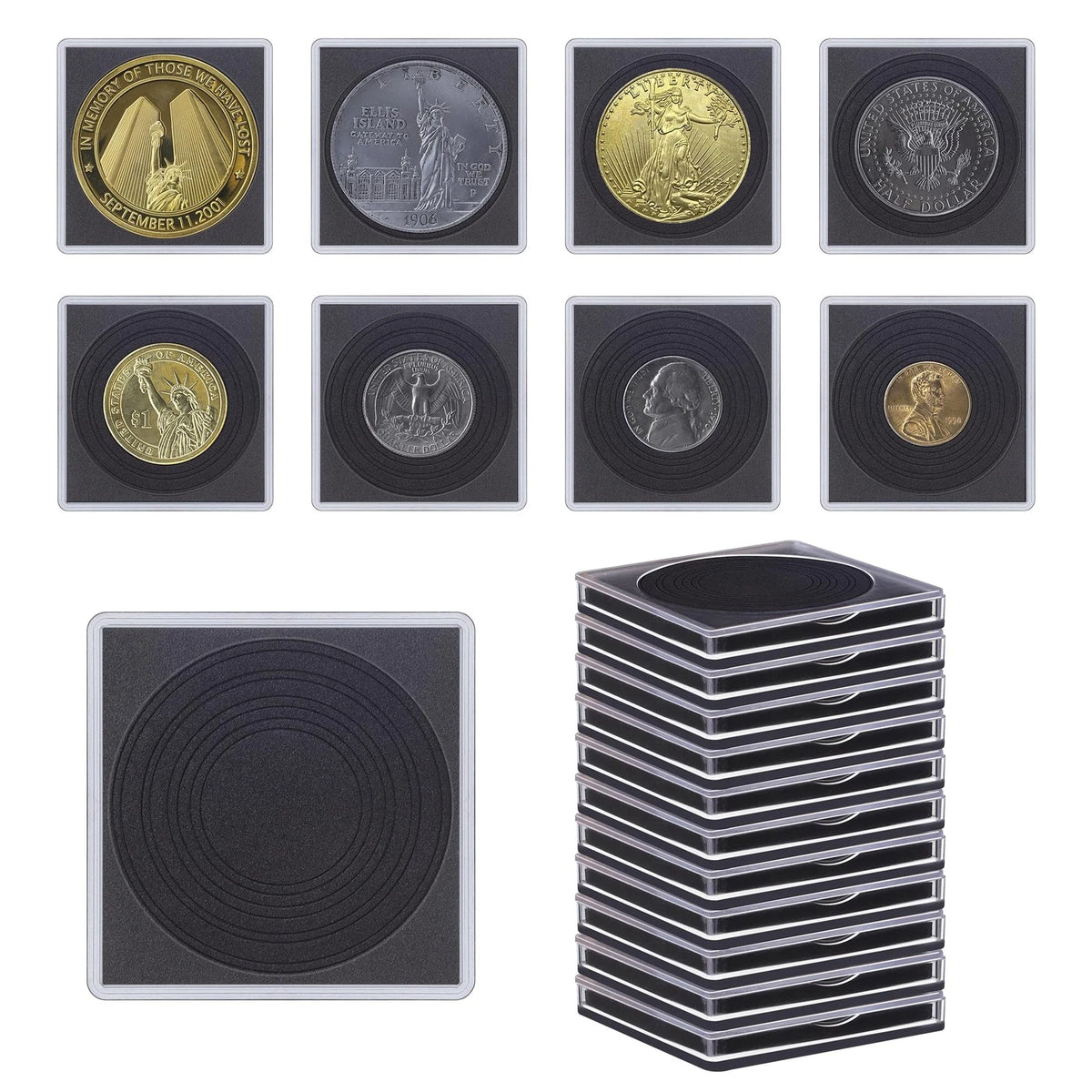 20 Pcs Clear Coin Holders 43mm Capsule Protectors Display Collect
