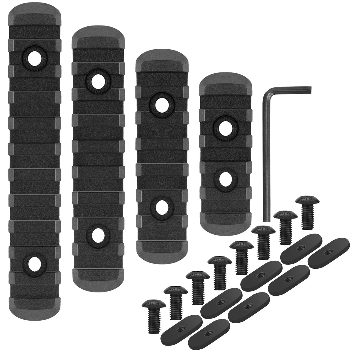 Set of 4 Picatinny Accessory Rails for Mlok (5, 7, 9, 11 Slots) Black