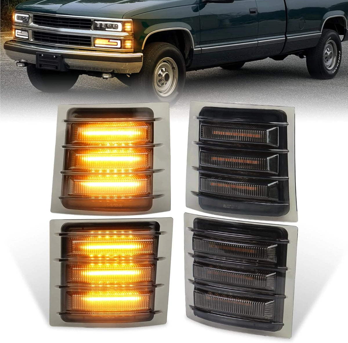 LED Side Marker Lights Amber Sequential Smoked for Chevy C/K Silverado (1994–1998) LW-24SML
