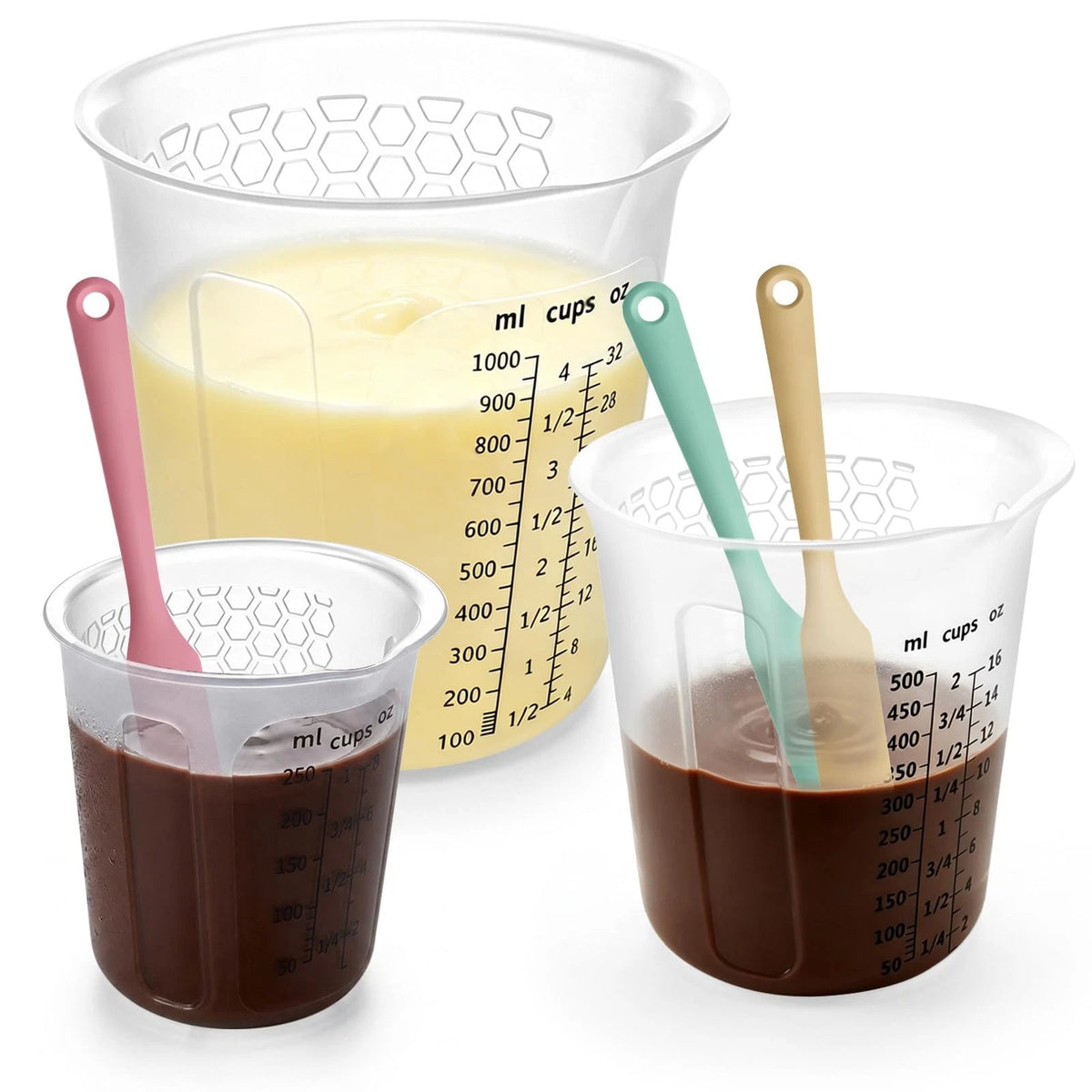Set of 3 Silicone Measuring Cups with Jar Spatula