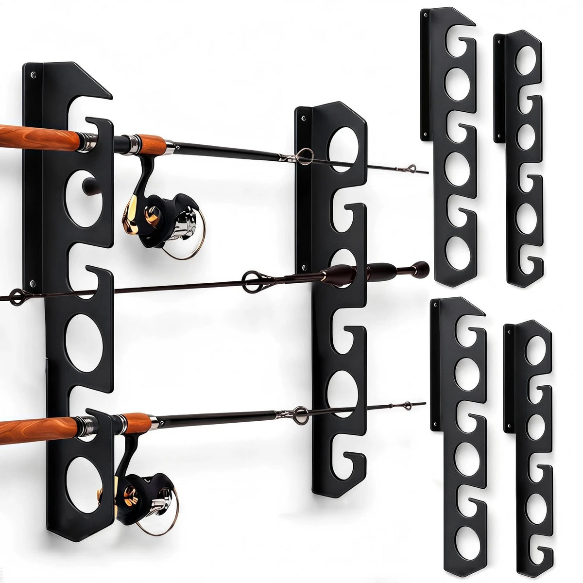12 Rod Fishing Rack for Wall Storage - Black Classic