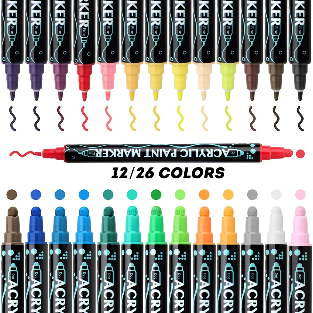 12 Pcs Dual Tip Acrylic Marker Paint Pens Set for Art DIY Project