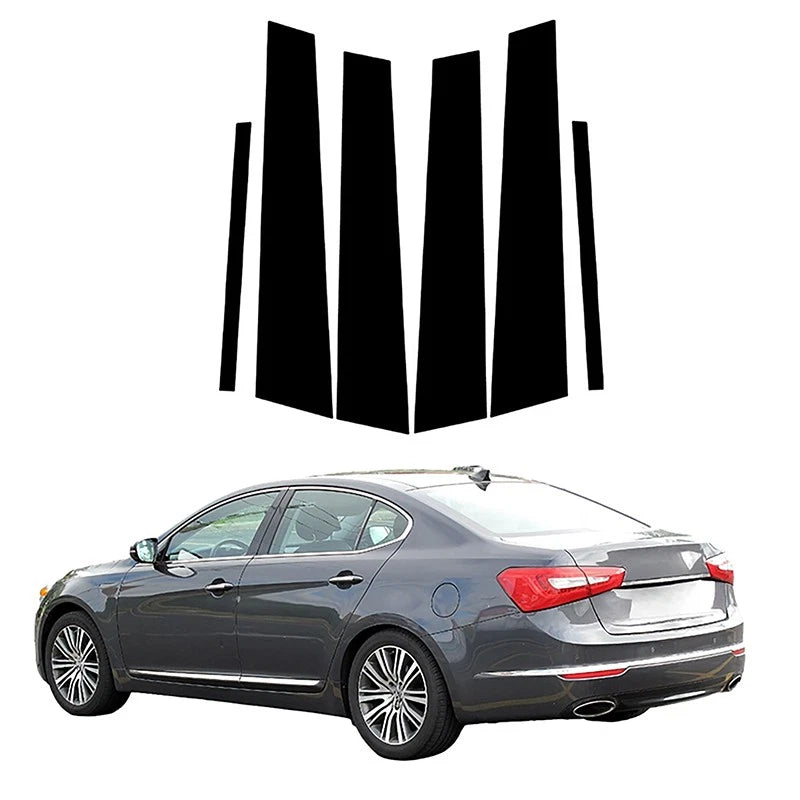 6x Glossy Black Pillar Post Stickers for Kia K7/Cadenza (2010–2016)