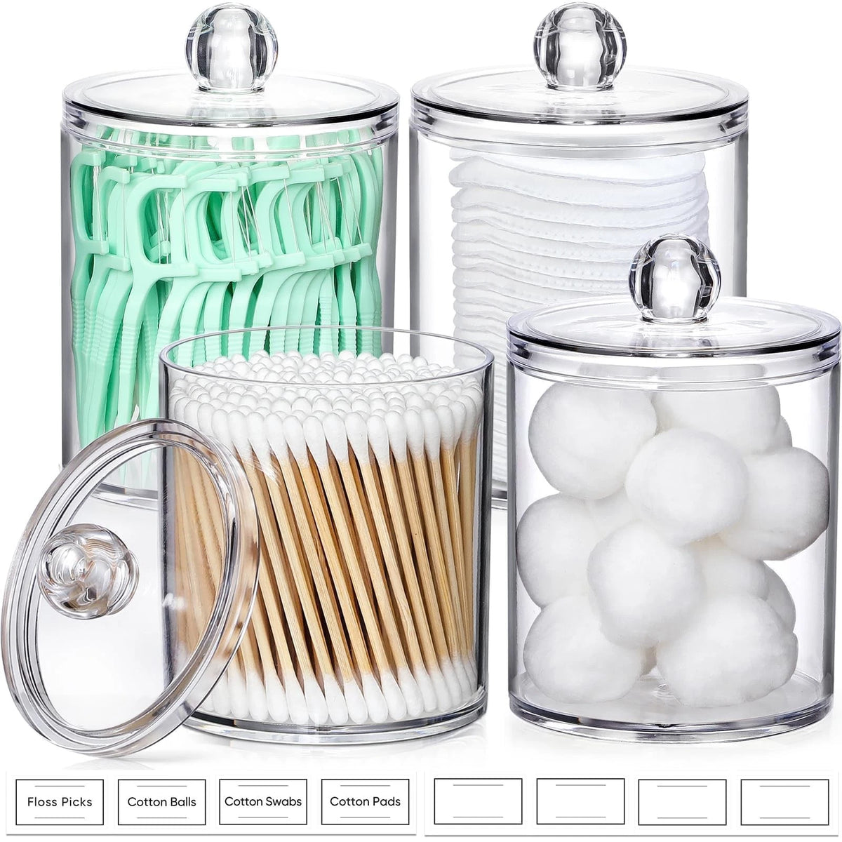 4 Pack Acrylic Qtip Holder Dispenser for Cotton Swabs, Clear