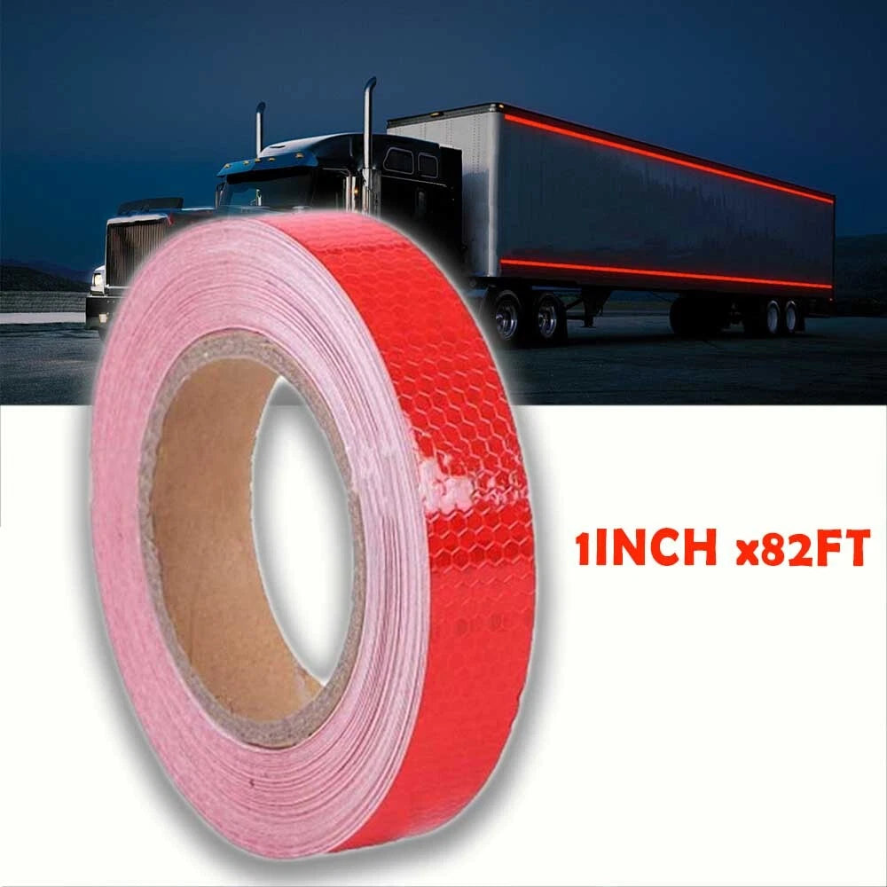 Reflective Safety Tape 1In x 82FT for Vehicles - Red (Reflective-Strip-Pattern-Color)