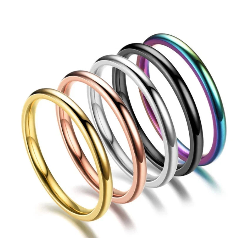 2mm Gold Plated Stainless Steel Stackable Ring for Women (Size 5-13)