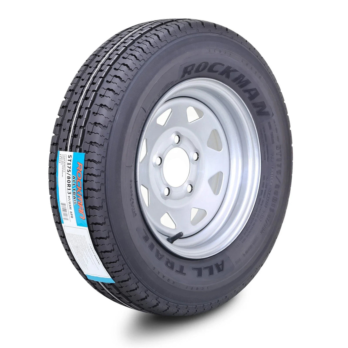 ROCKMAN ST175/80R13 Trailer Tire 8-Ply D 97M 5x4.5 PCD Silver Spoke Rim