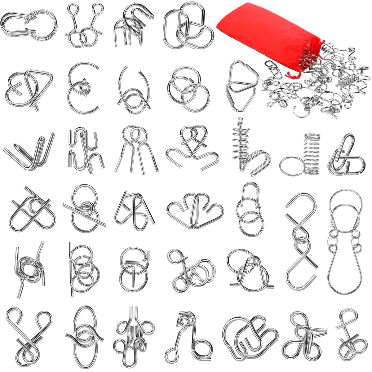 36pc Metal Brain Teaser Puzzles Set for IQ Mind Games