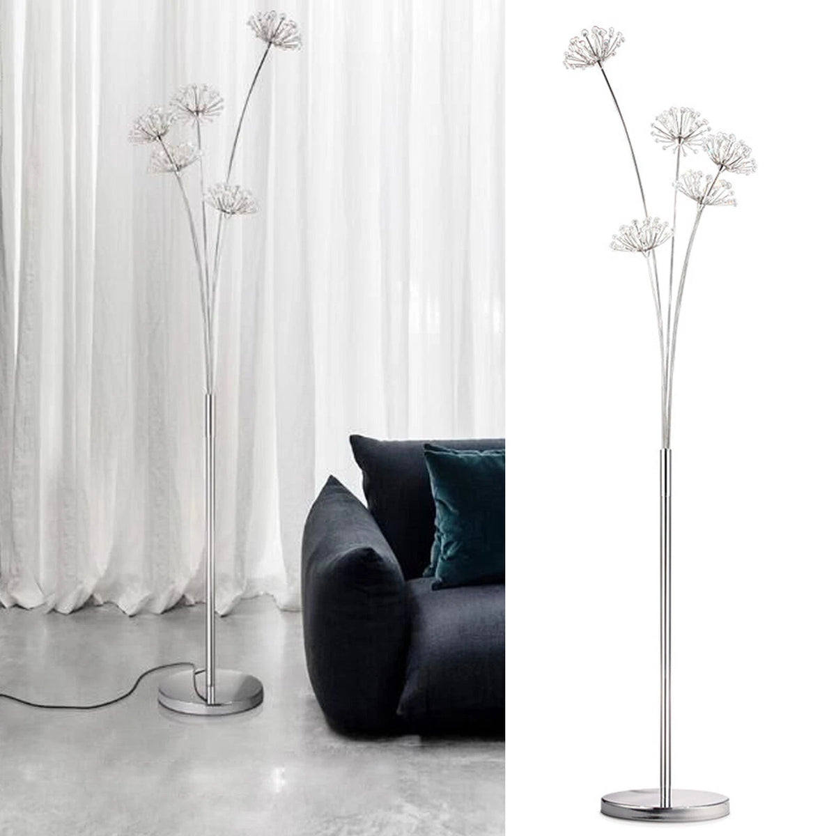 Crystal LED Floor Lamp for Living Room (5 Head)