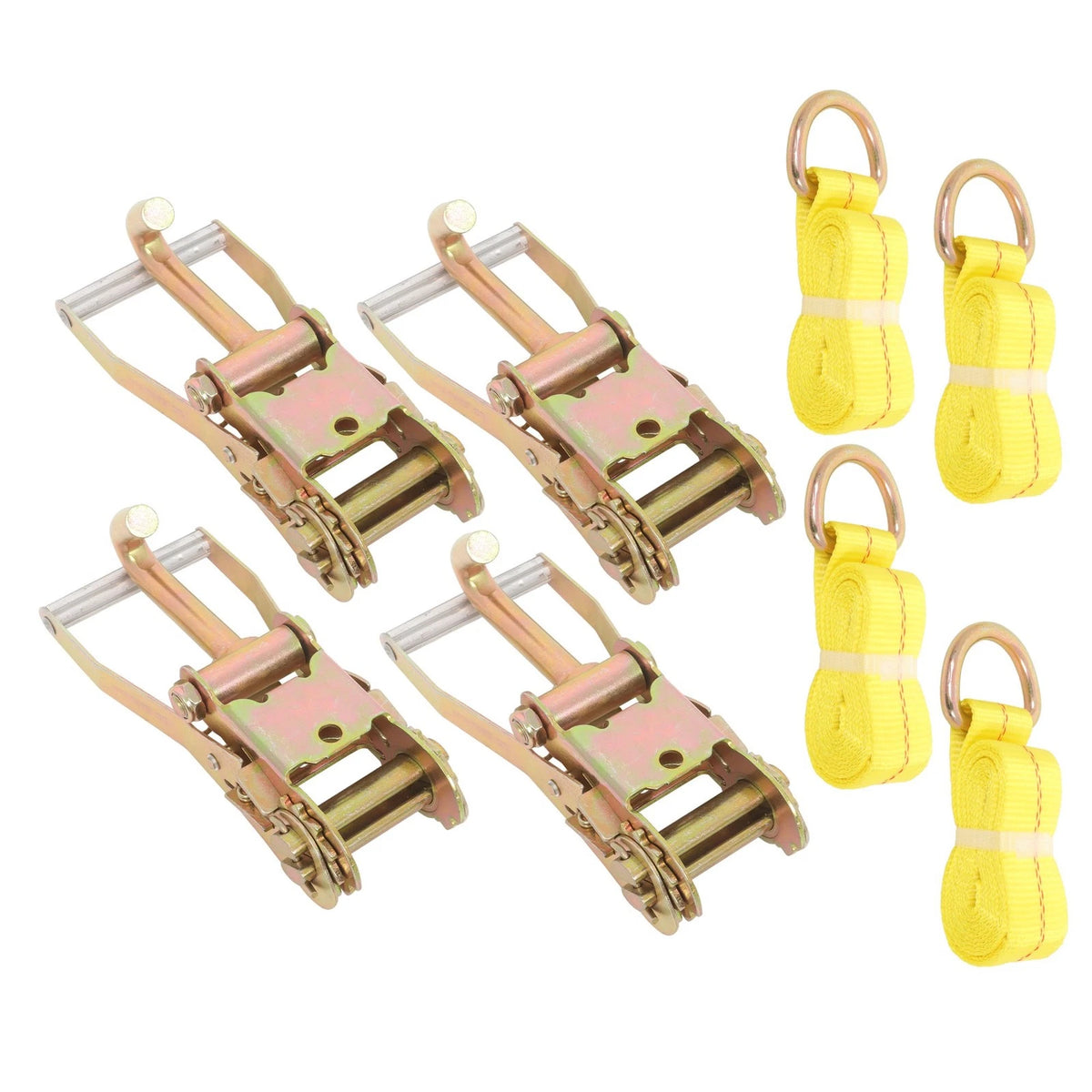 Set of 4 Ratchet Straps with J Finger Hook 2" x 8ft 3333lbs Working Load