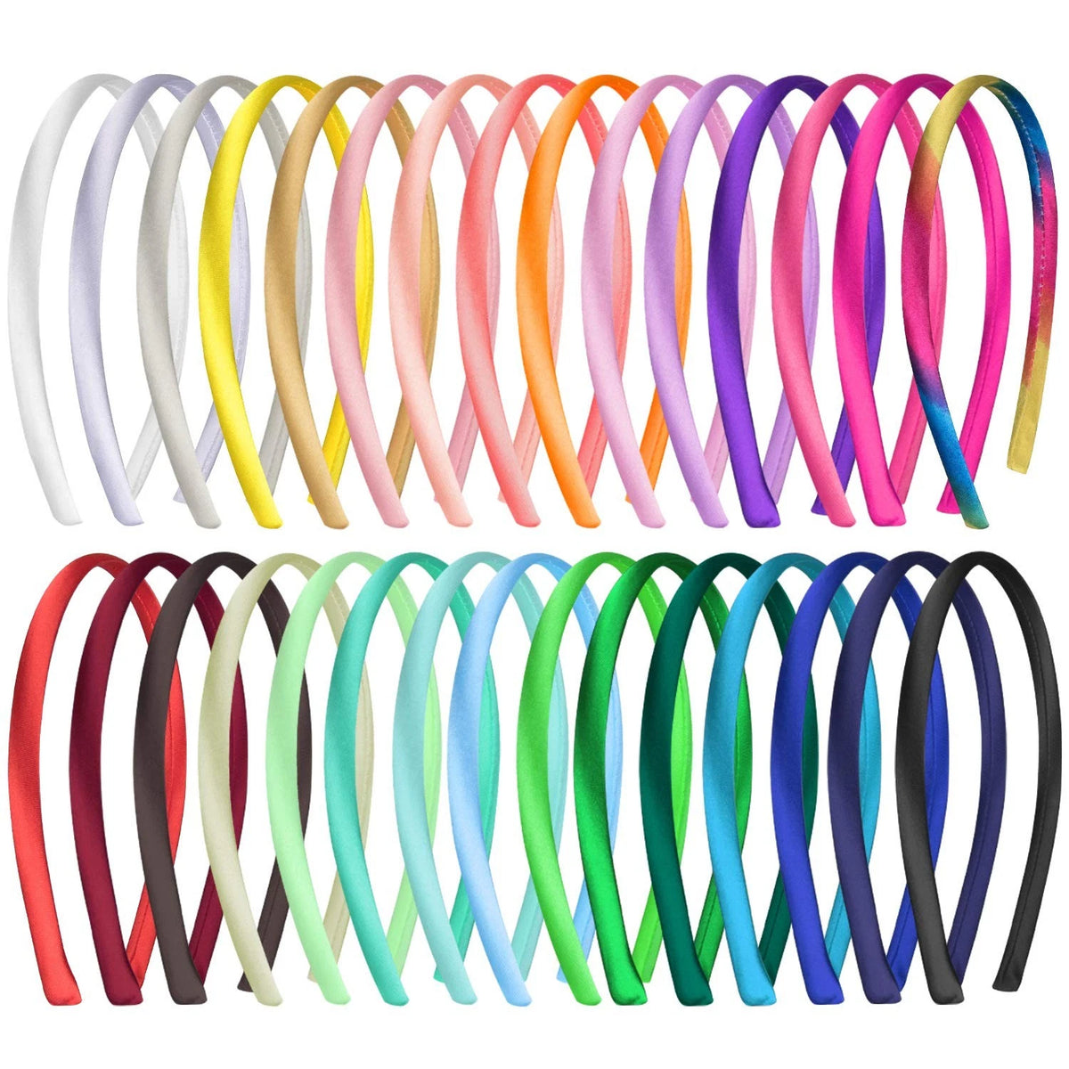 30 Satin Headbands for Girls - 1cm Plain DIY Craft